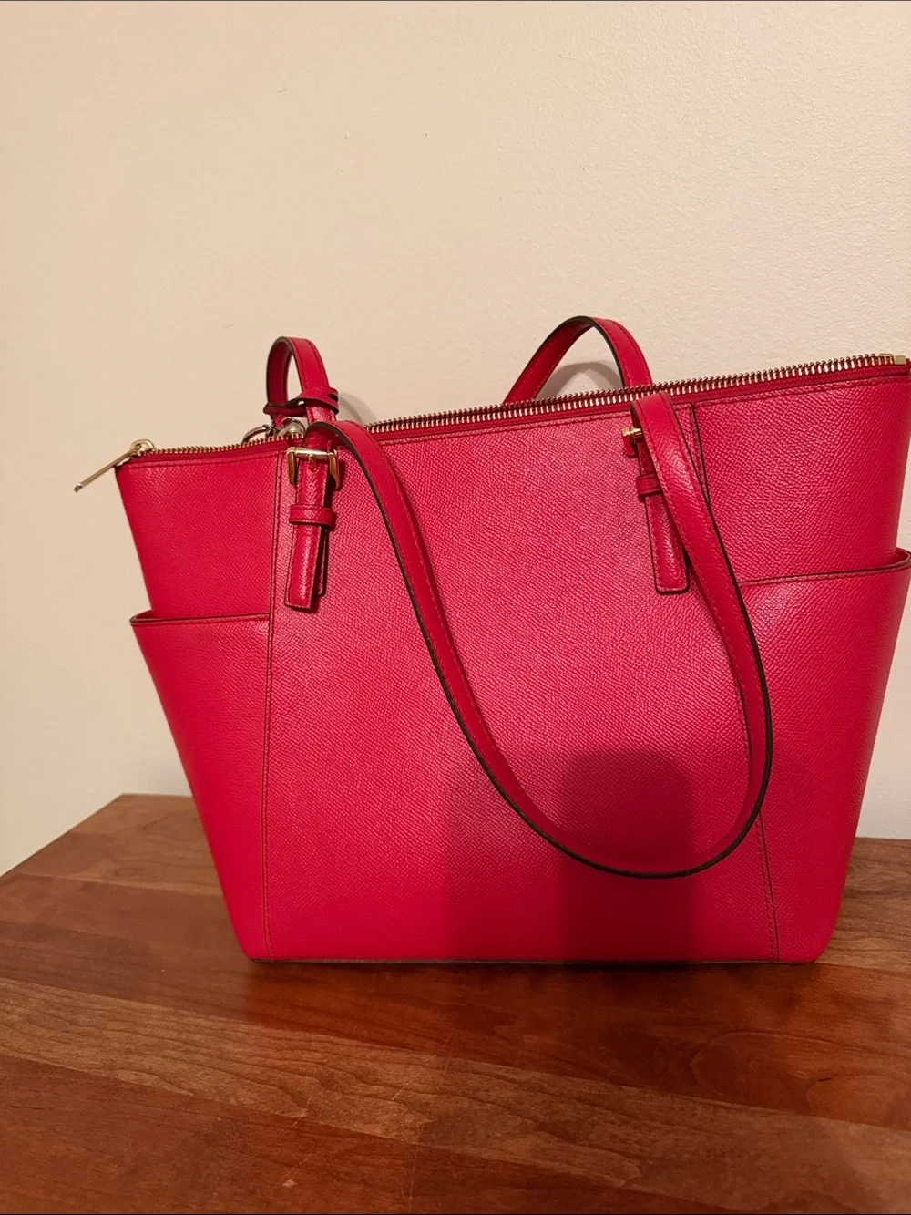 Michael Kors Bright Red Saffiano Leather Tote with Fox Charm - Picture 3 of 4
